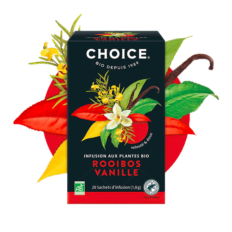 Rooibos vanille bio Choice (1 boîte, 20 sachets) - Oclico